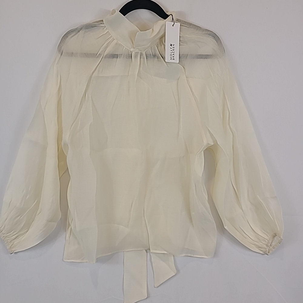 NWT Molly Bracken Women's Woven Long Sleeve Blouse Off White Sz XS
